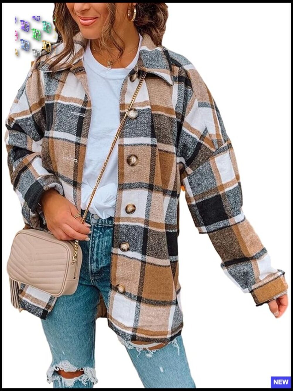 Oversized Plaid Flannel Shacket Button Down Shirt Jacket Casual Layer